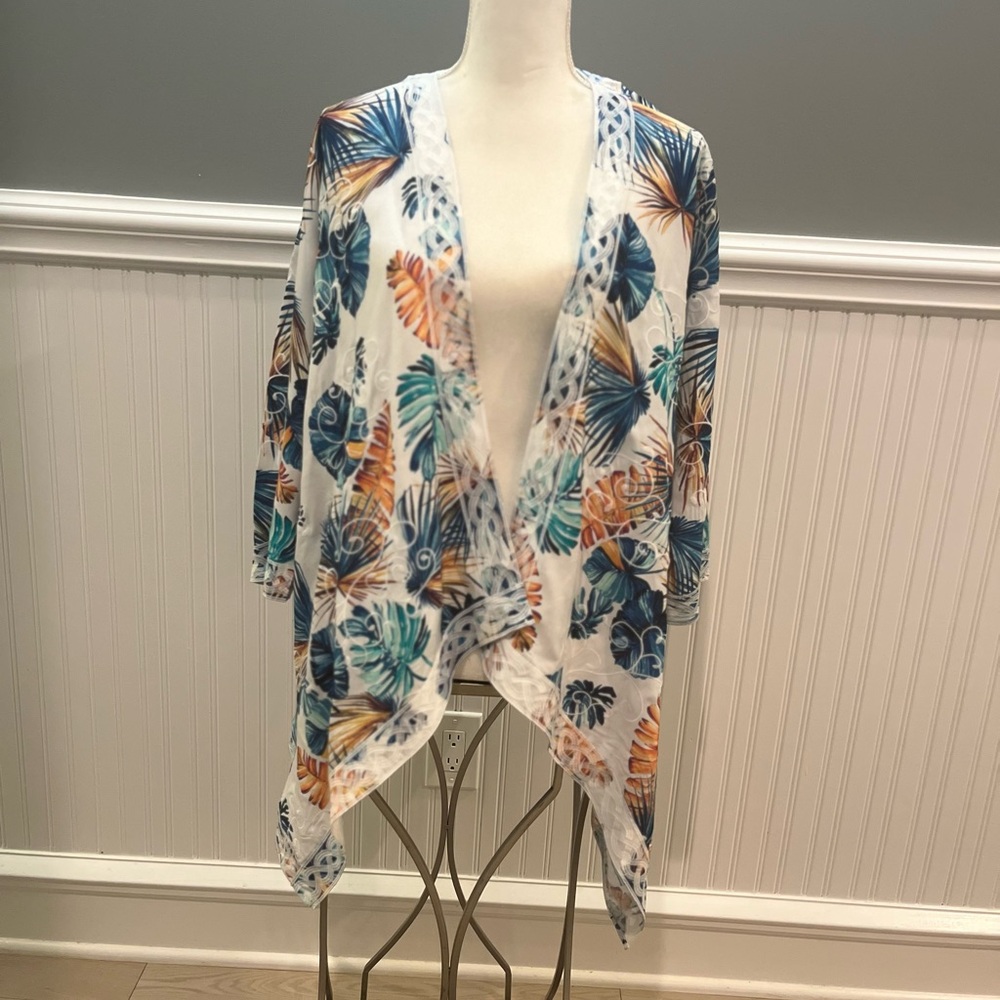 Tropical Print Open Embroidered Jacket